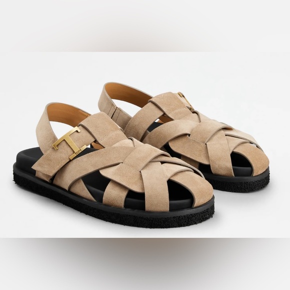 Tod's Shoes - TOD’s T Timeless Tan Sandals with Black Sole